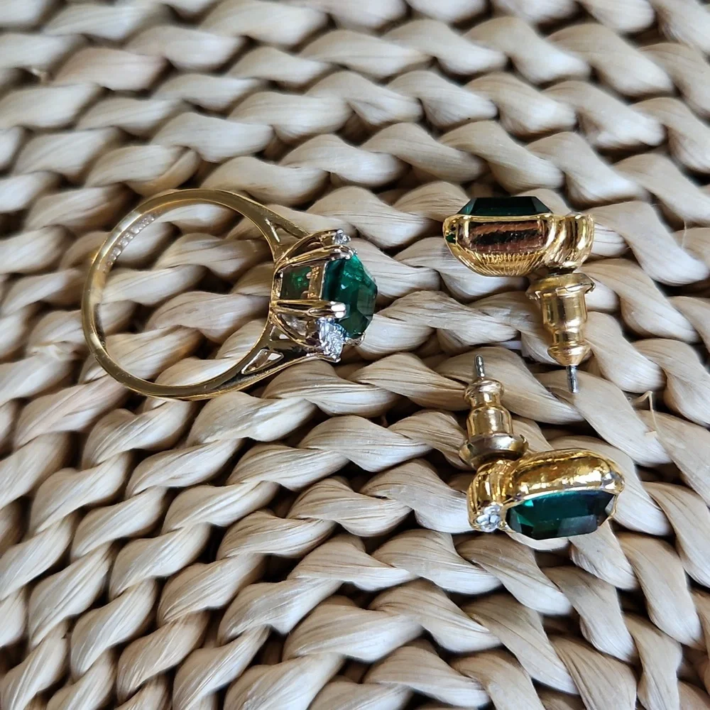 💚HP💚Joseph Esposito Signed CZ 14K Electroplate Matching Ring & Earrings - Picture 4 of 7